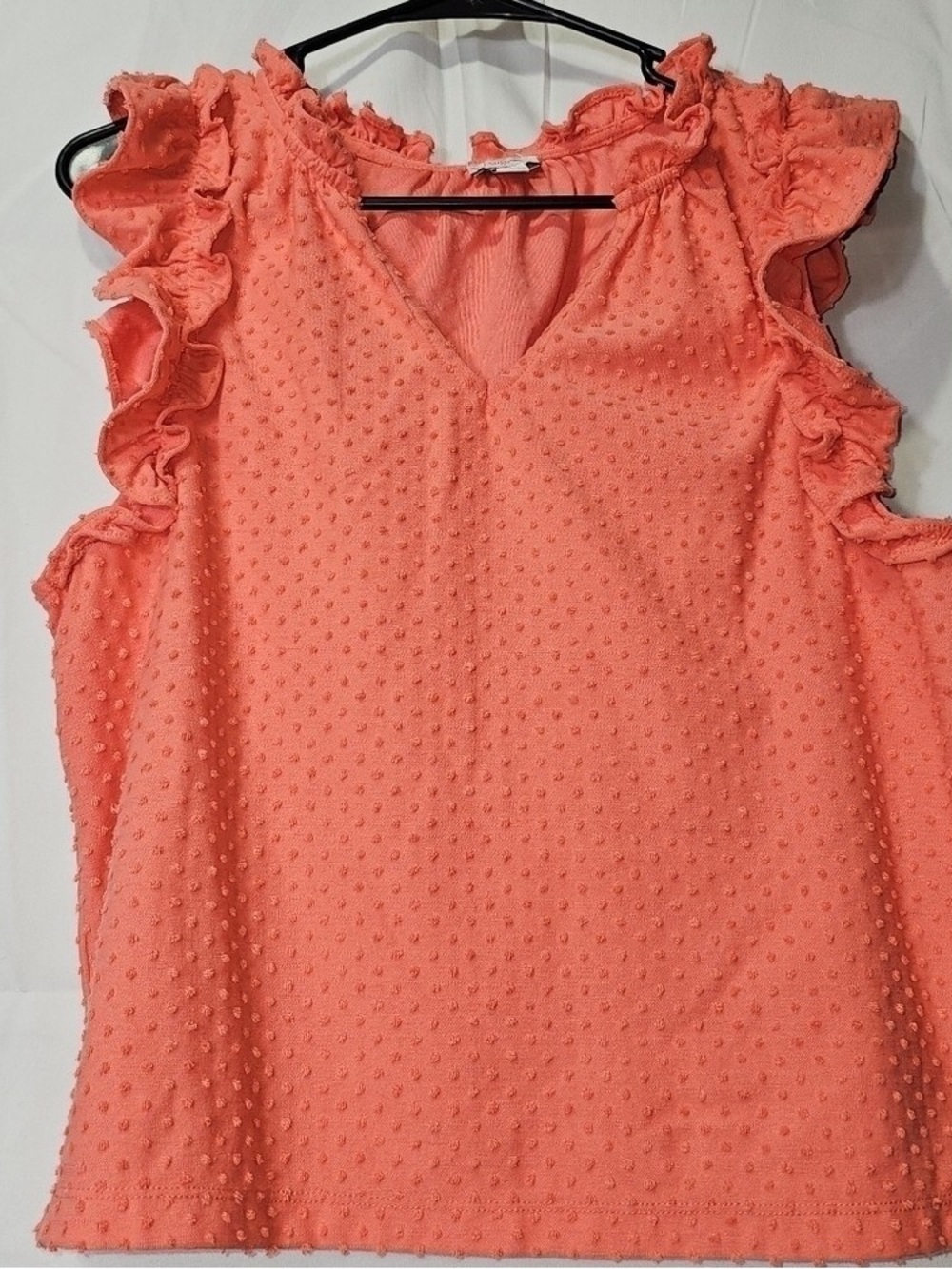 Sleeveless Ruffle Swiss Dot Top - Coral